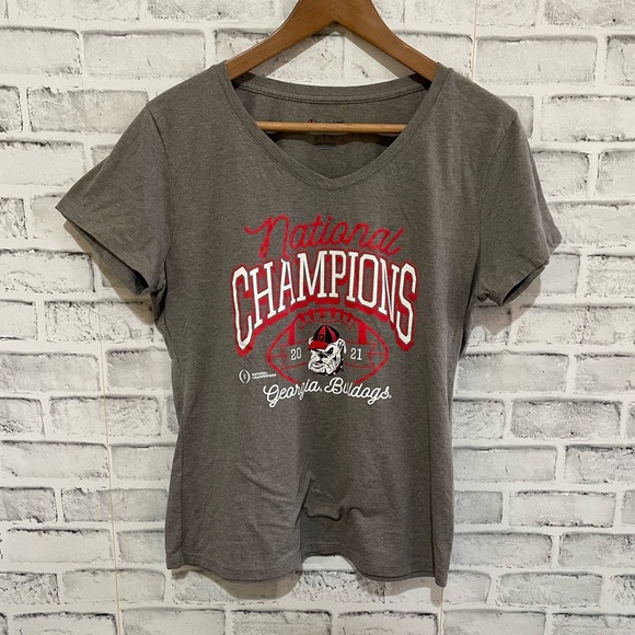 Women’s Georgia Bulldogs National Champions 2021 Brown/gray v-neck t-shirt Large - Picture 1 of 5